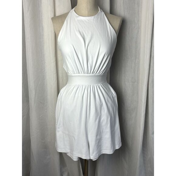 Revolve Susana Monaco High Halter Romper Sugar White Womens Medium Stretch EUC - Picture 2 of 10